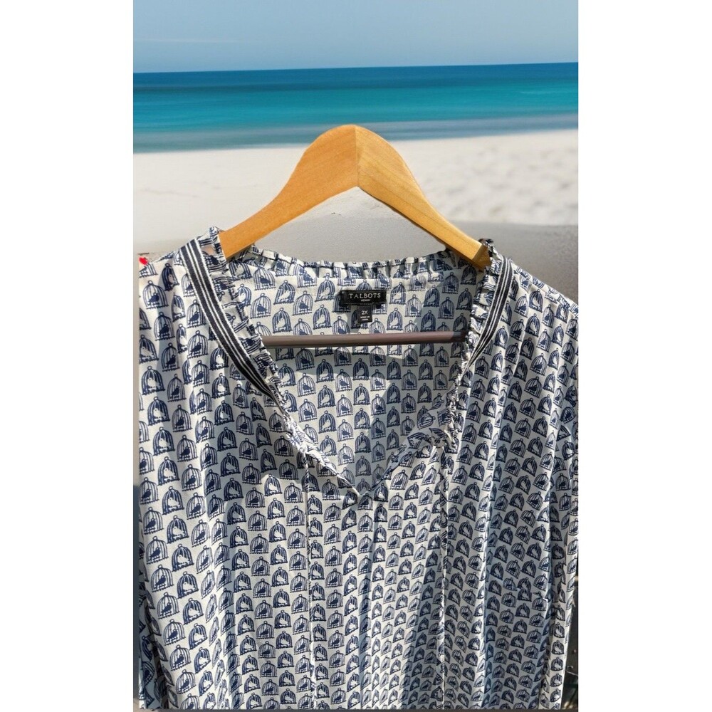 Talbots Woman Birdcage Tunic LS Lightweight Sheer Ribbon Accent Ladies 2X